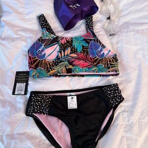 art class Girls Black Floral Pink Tropical Bikini Set